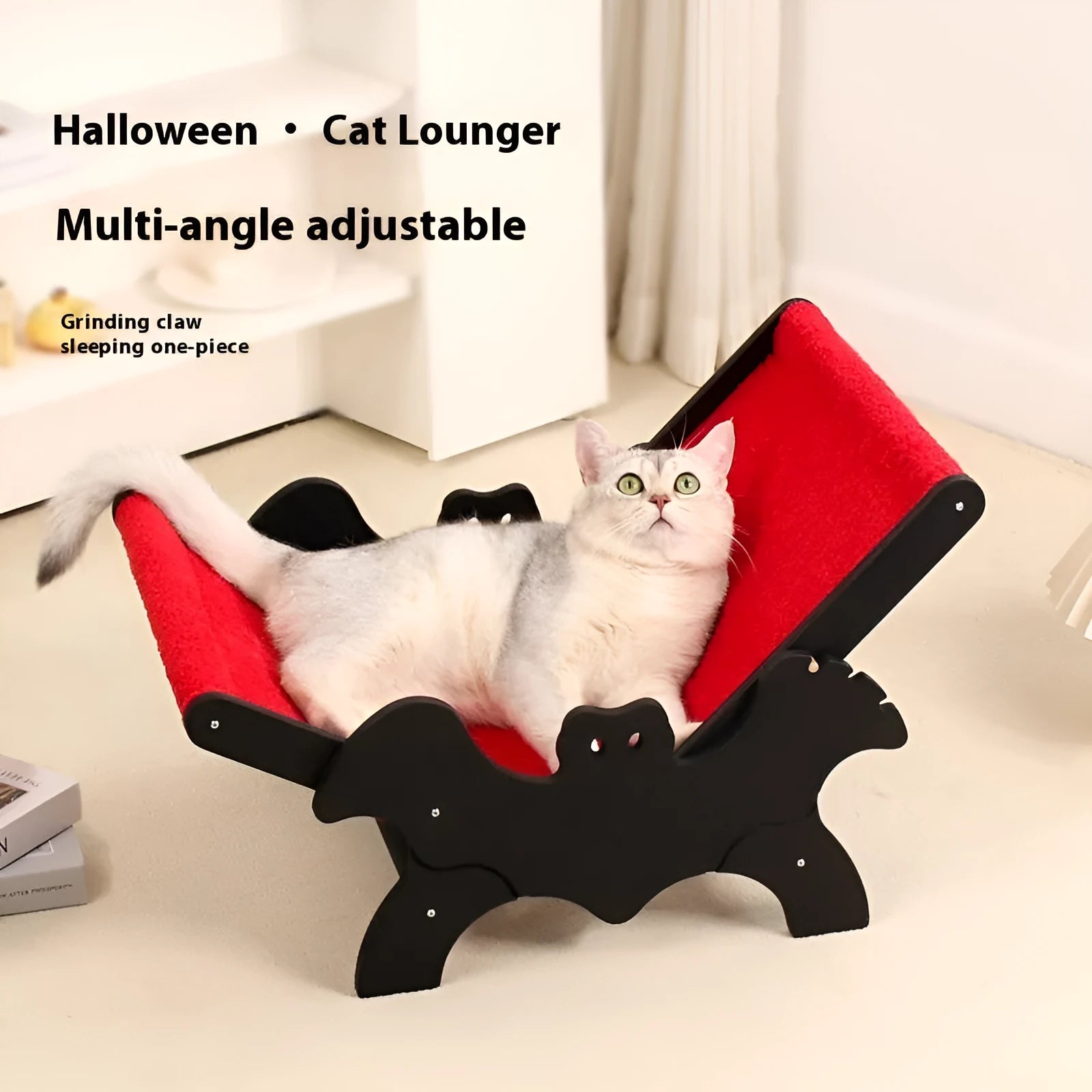 MW-054 black and red wooden cat recliner bed with climbing platforms