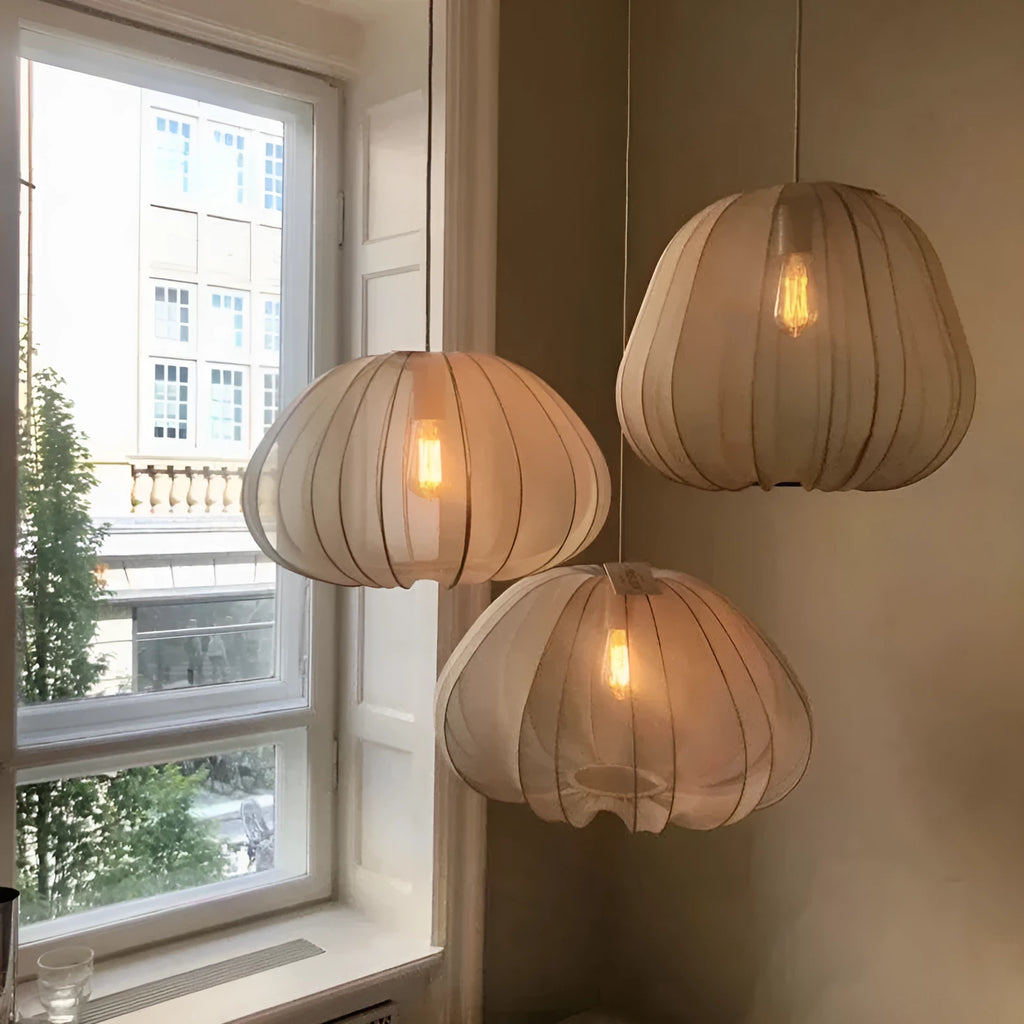 Japanese style branch ceiling lamp in white finish with multiple arms and LED bulbs.