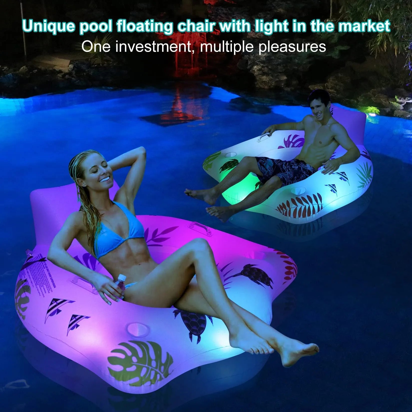 White luminous U-shaped PVC inflatable float seat on water.