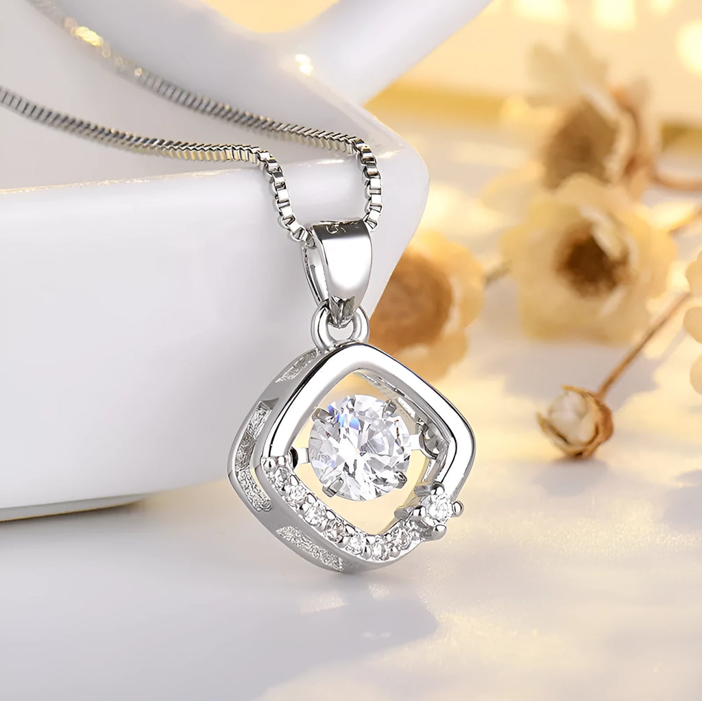 Silver or rose gold heart-shaped necklace with crown and bow charms for women