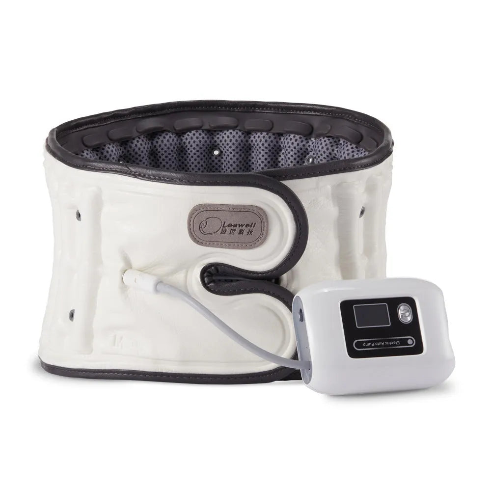 Automatic inflation lumbar waist supporter in PU material for lower back pain relief and disc correction.