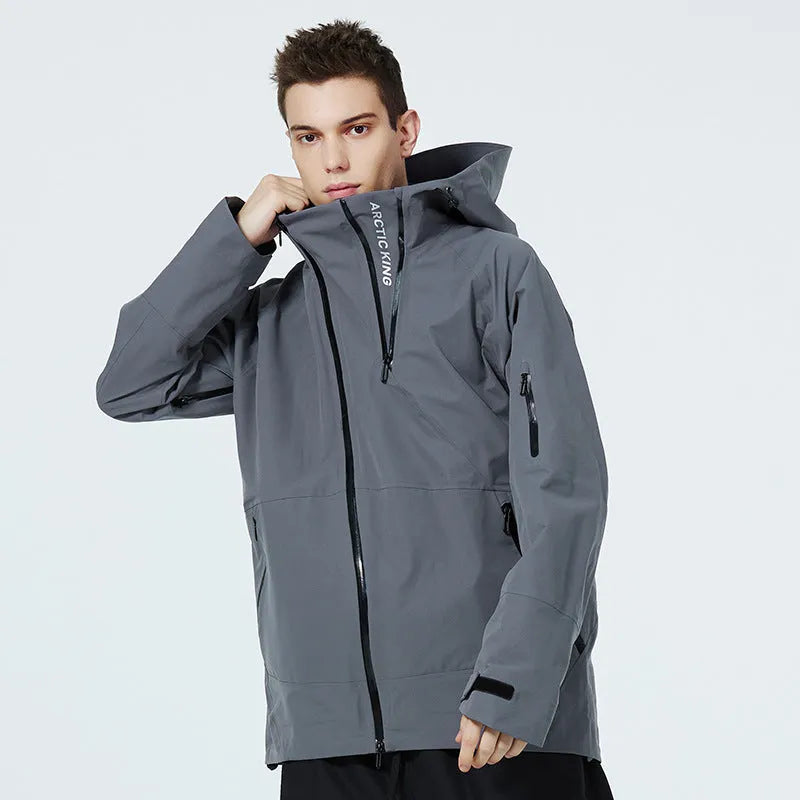 Unisex double plate ski suit in black colour for windproof waterproof protection during winter sports
