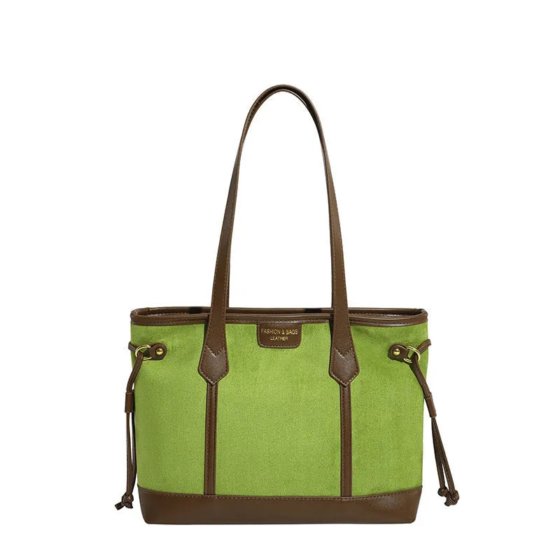 PU shoulder bag horizontal square tote with sewing line detail double straps black colour