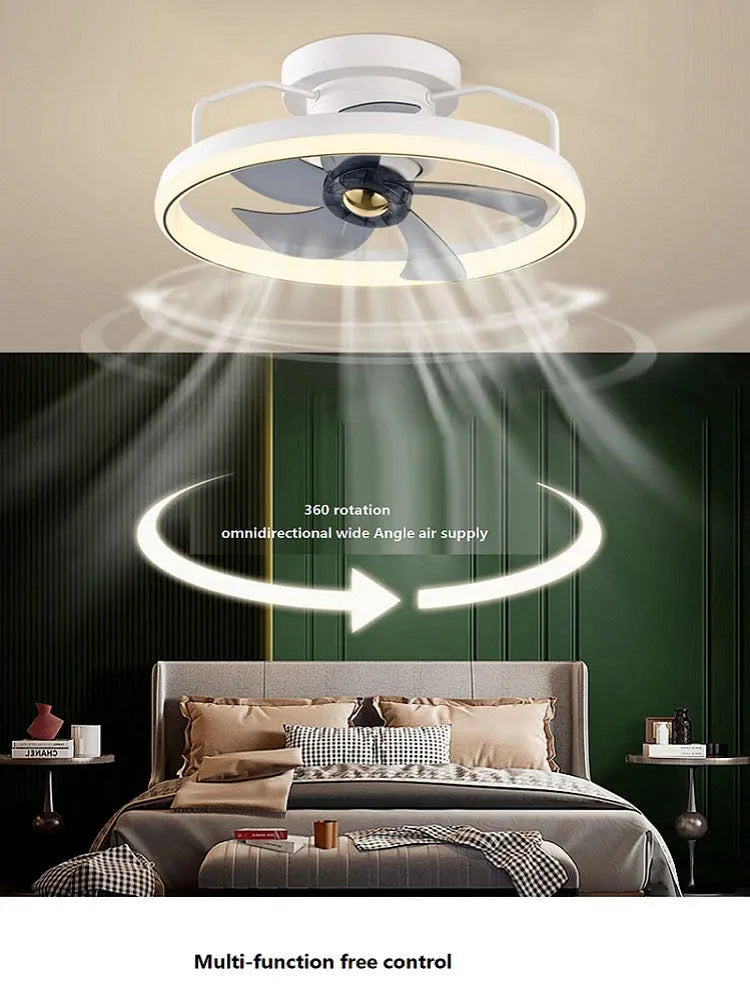 Modern simple design ceiling fan with light showing PC blades and acrylic lampshade in a chosen colour