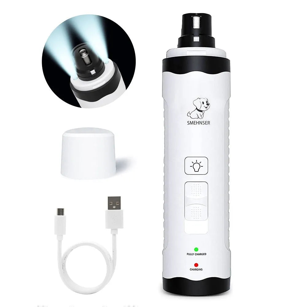 Electric dog nail grinder device with LED digital display and dust collection attachment