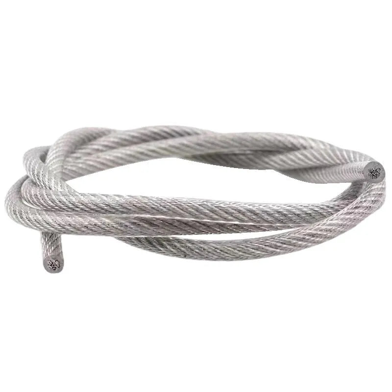 304 stainless steel security wire rope cable on white background showing double twist construction