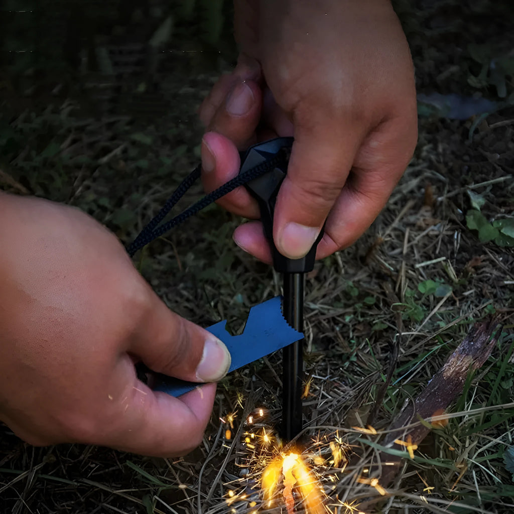 Black outdoor multifunctional flint with 13cm magnesium rod and stainless steel scraper survival tool