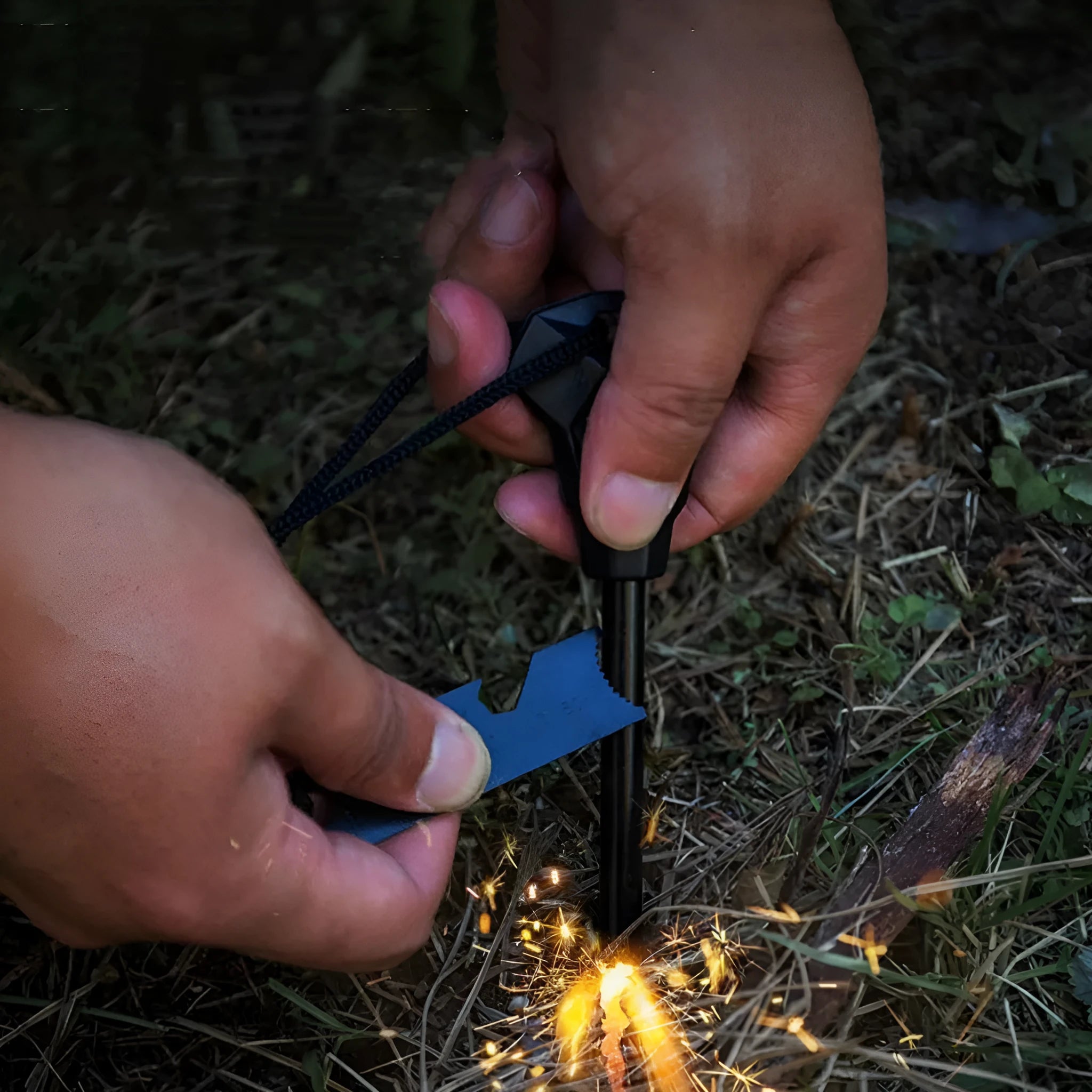 Black outdoor multifunctional flint with 13cm magnesium rod and stainless steel scraper survival tool