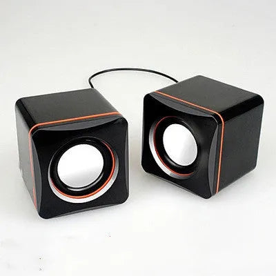 Small black square USB-powered 2.0 computer speakers for desktop PCs