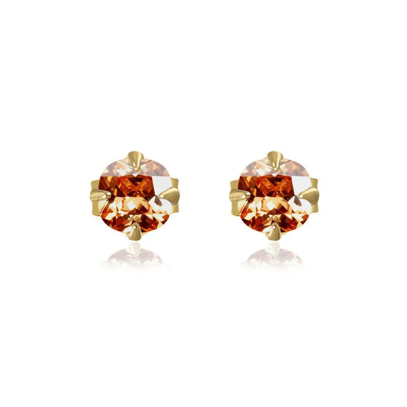 Citrine gemstone 925 sterling silver stud earrings with geometric cube sugar cut in champagne diamond gold colour