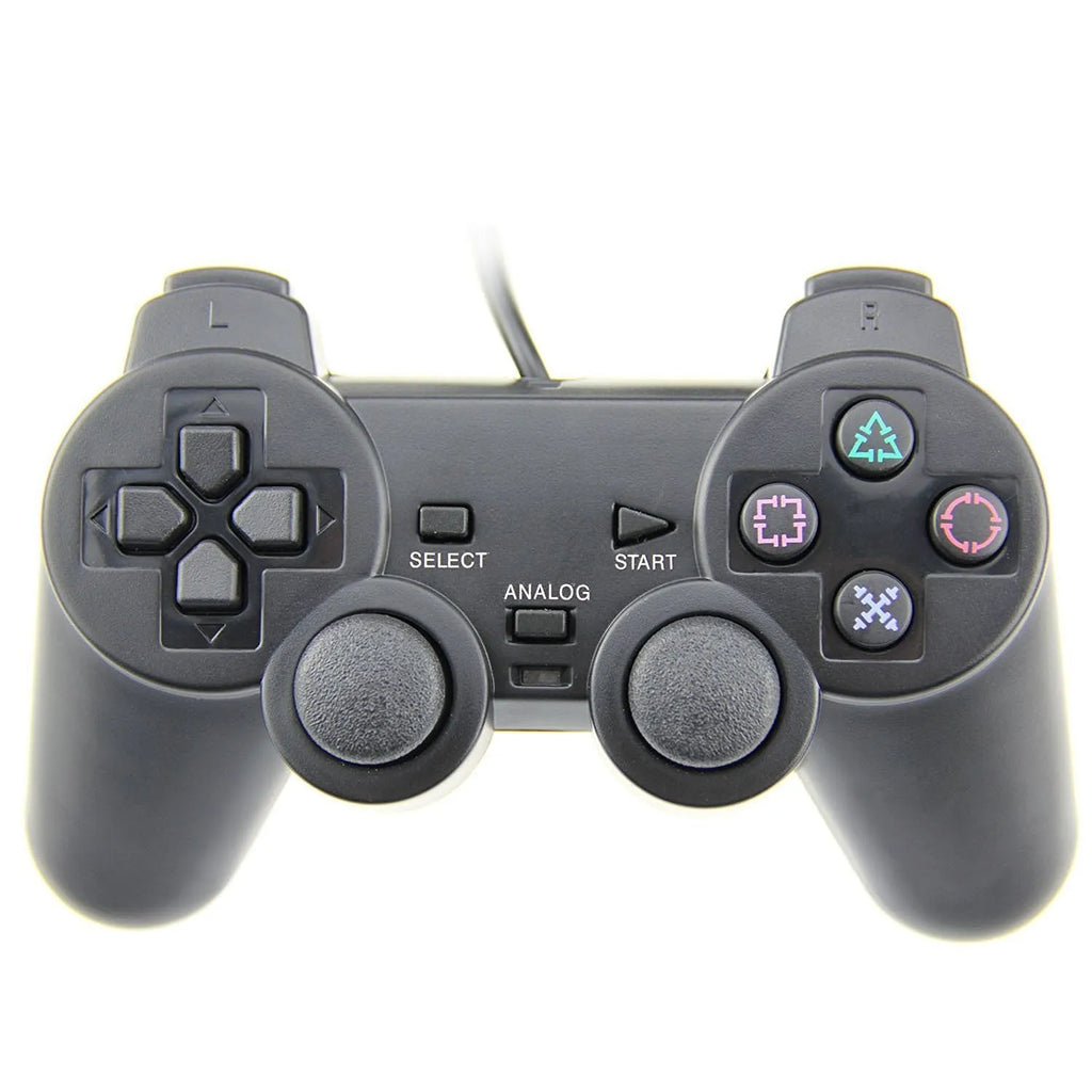 PS2 wired USB game controller with vibration feedback in neutral bare metal finish