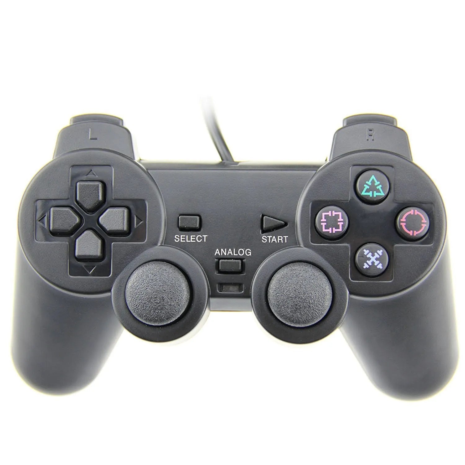 PS2 wired USB game controller with vibration feedback in neutral bare metal finish