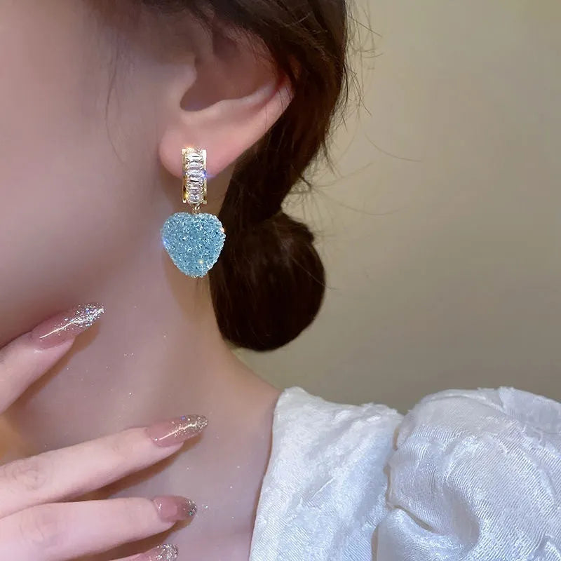 Peach heart-shaped candy stud earrings in blue and pink alloy for women