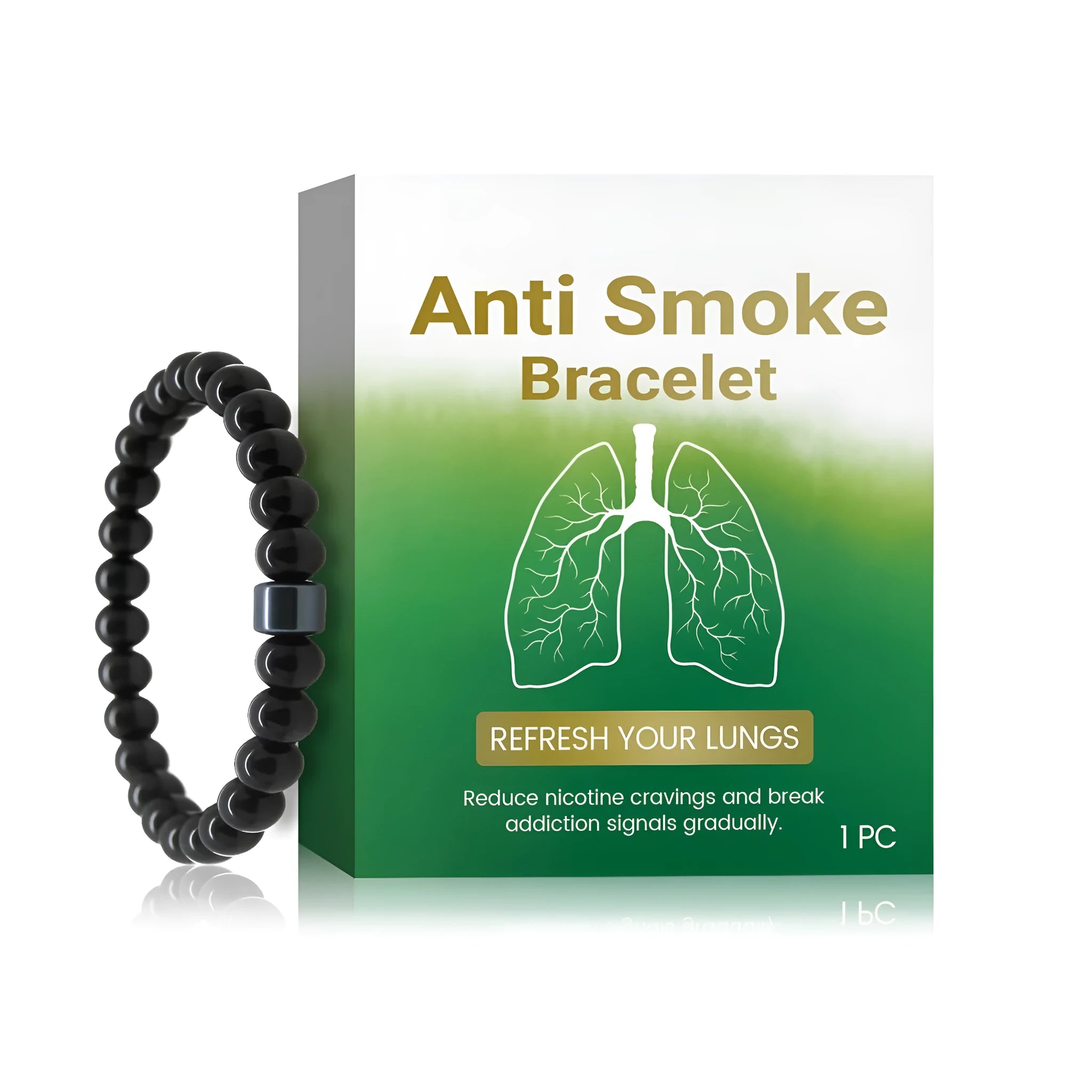 Men's smoke prevention bracelet featuring glass and black gallstone materials in a single-piece design.