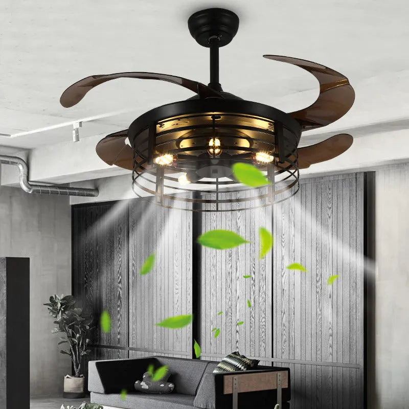 American retro industrial style invisible ceiling fan lamp with light, 42 inch size with acrylic blades.