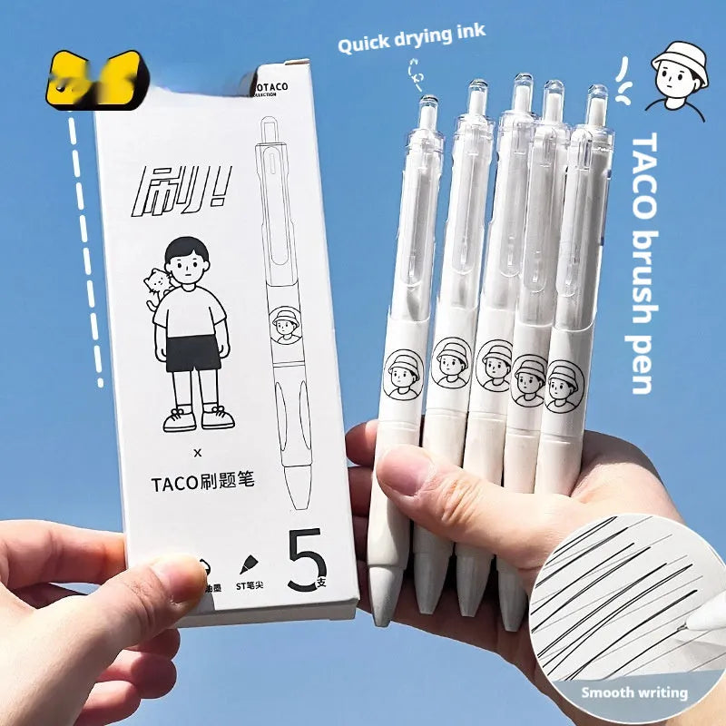 Five neutral black gel pens with 0.5mm black refills for student exams and professional writing