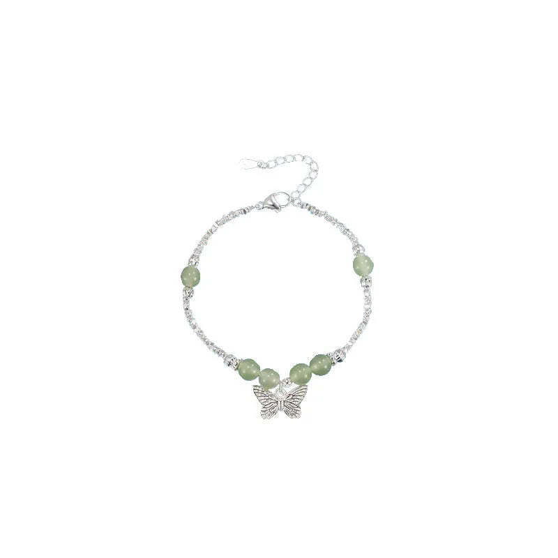Hetian jade butterfly bracelet and necklace set with electroplated silver finish