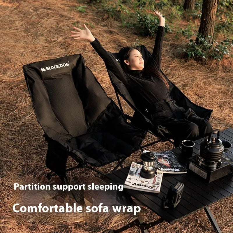 Night Black Oxford cloth portable folding camping recliner chair in moon chair design