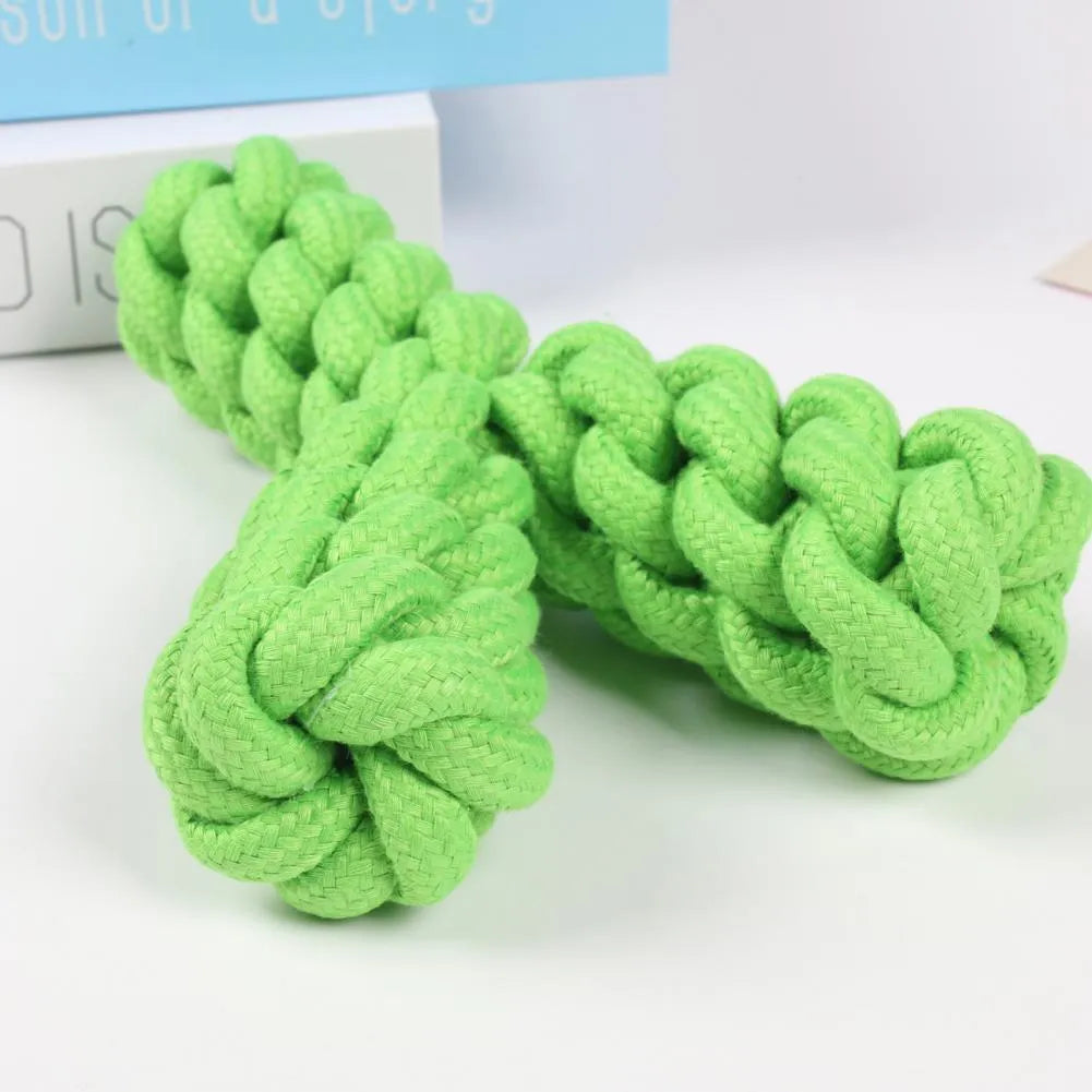 Blue Y-shaped cotton rope dog toy for large dogs on a plain background.