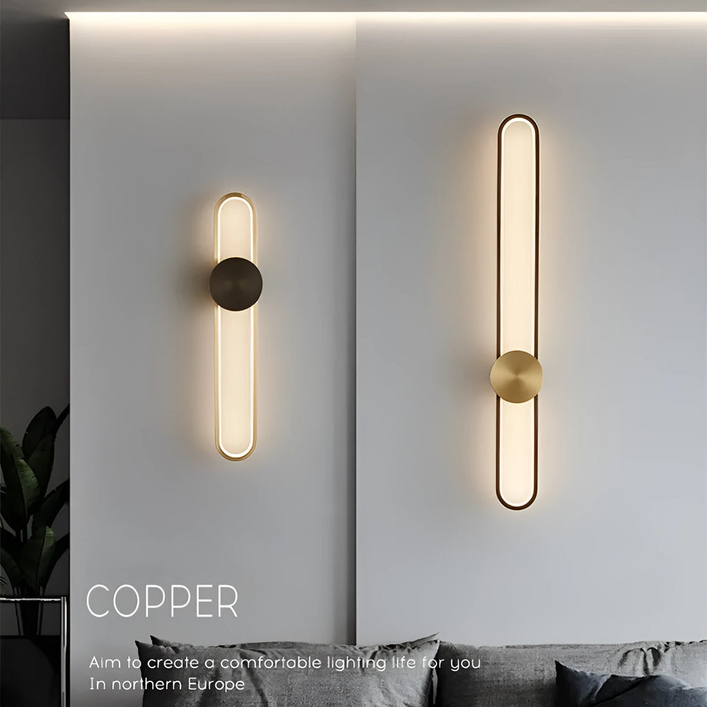 Modern minimalist circular wall lamp with iron shade in black or gold finish, 60cm diameter