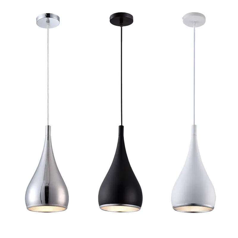 Iron restaurant chandelier ceiling lamp in black white or chrome finish with single or three head configuration