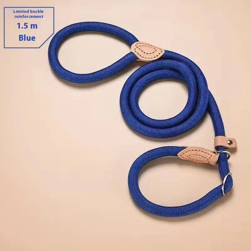 Nylon dog training rope in black, 1.5m length, 1.0cm thickness, on plain background