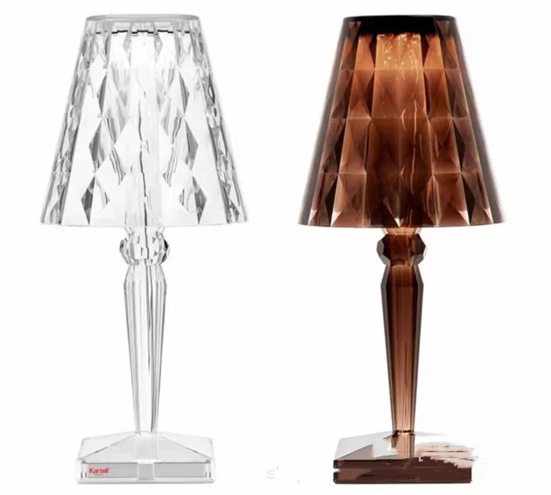 Rose gold portable touch night light on a surface, showing its acrylic construction and modern design.