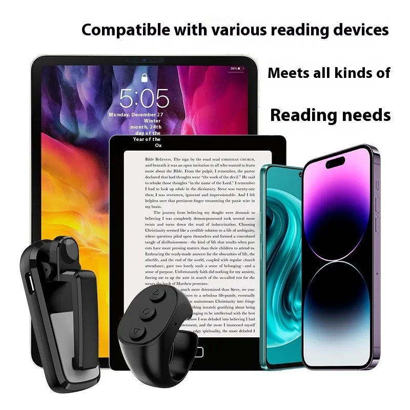 Smart wireless page turner remote control with clicker options in black, pink and white colours