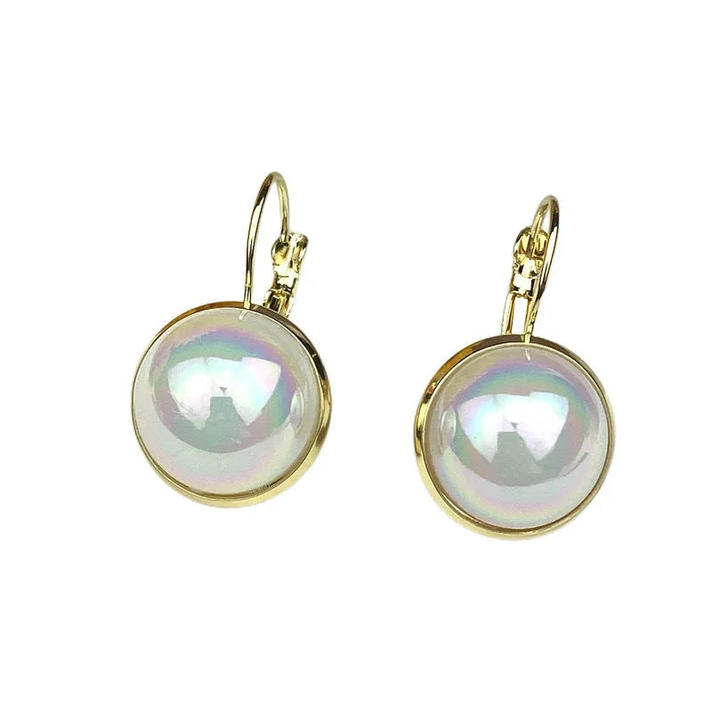 Colourful mermaid electroplated clip earrings with geometric round design and Korean style