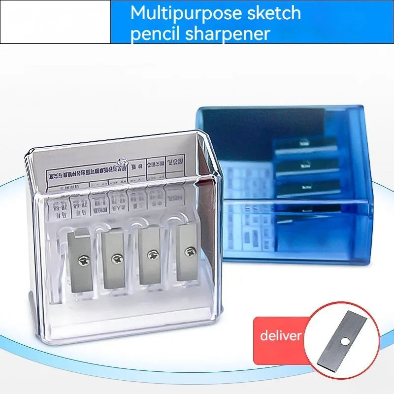 Geometric plastic four-hole pencil sharpener with screwdriver for blade replacement