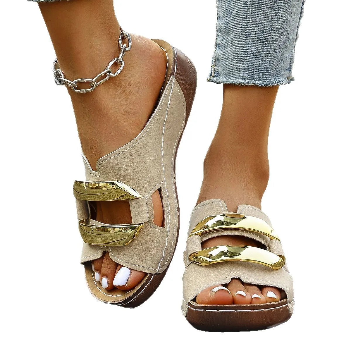 Women's Roman-style platform sandals in four colours with artificial PU upper and rubber sole