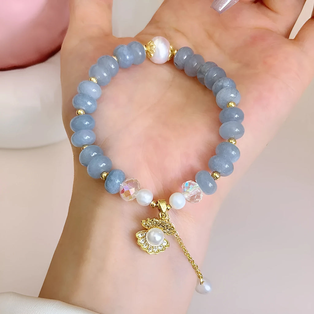 Handmade natural aquamarine pearl shell bracelet for women with manual crafting