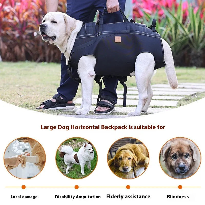 Black Oxford cloth dog backpack carrier for medium to large pet transport