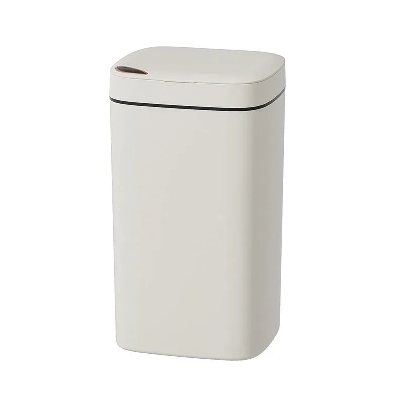 Square intelligent automatic sensor dustbin with induction opening lid in milky white