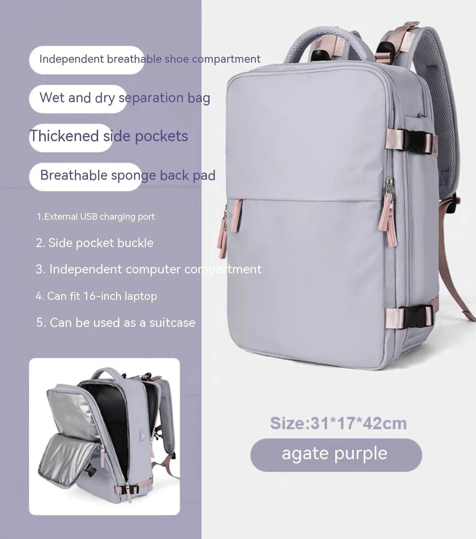 Large nylon waterproof mummy backpack in various colours on a neutral background.