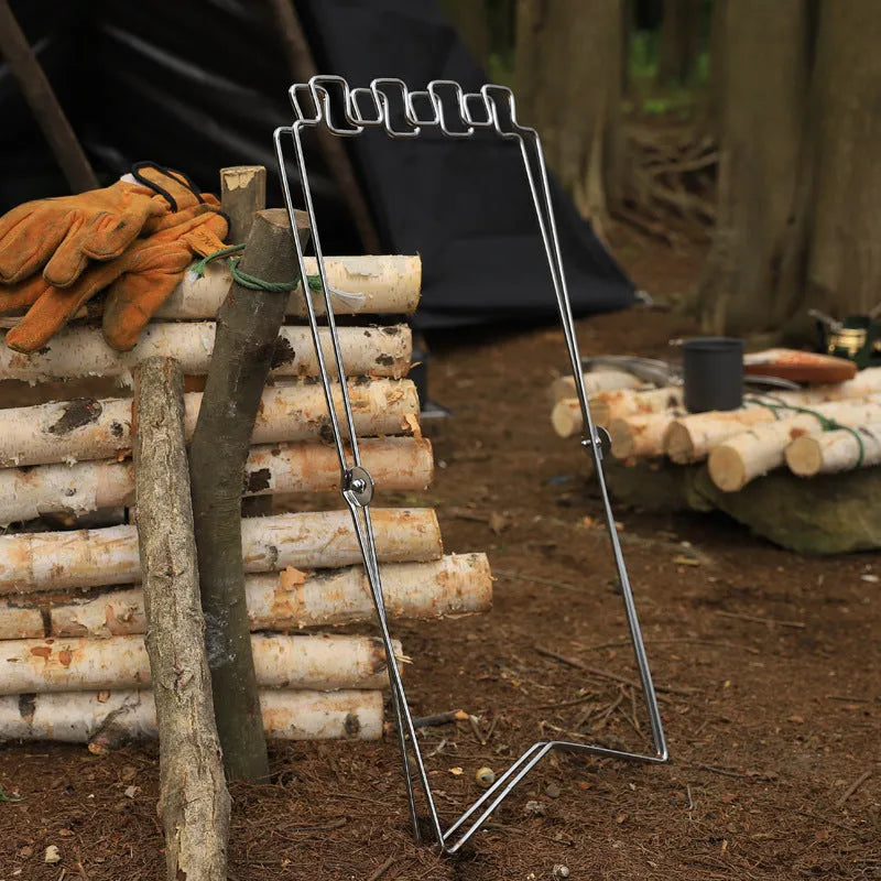 Stainless steel folding garbage bag bracket in silver or black colour for camping