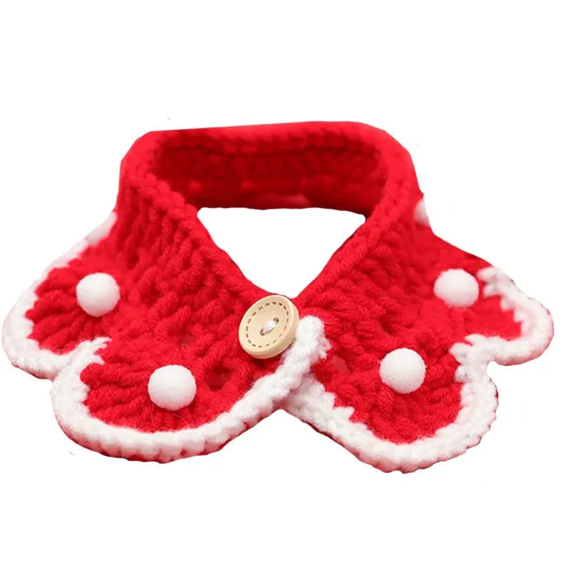 Cartoon pattern wool knitted pet collar for cats dogs rabbits in custom colours