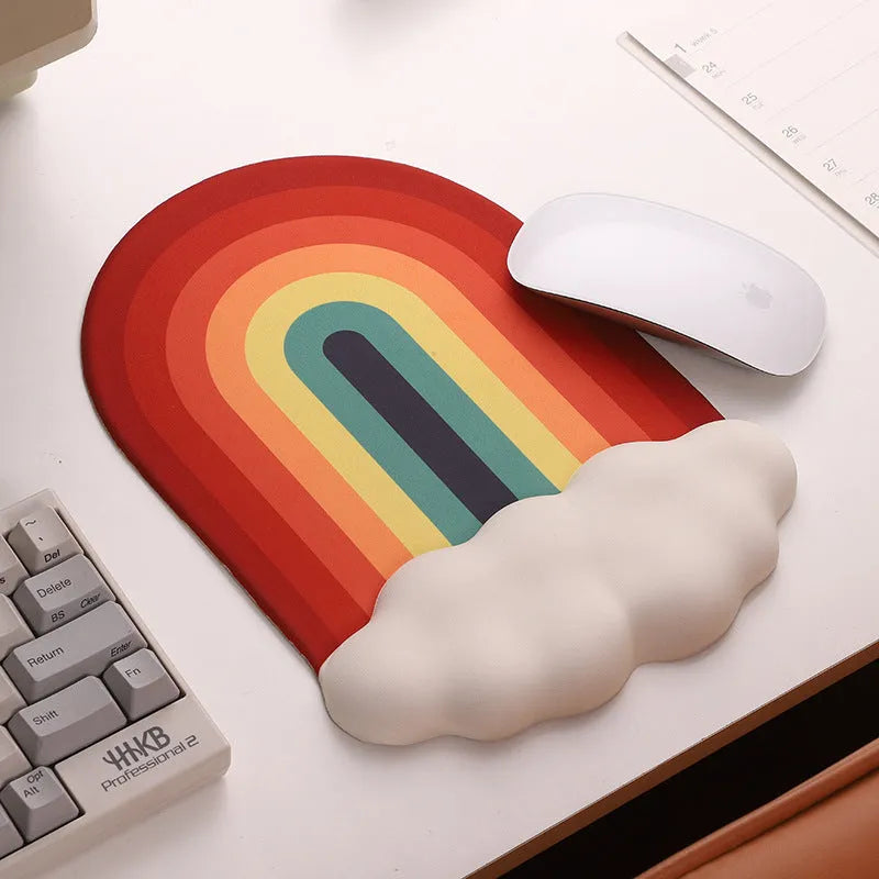 Silicone wrist support mouse pad and keyboard rest set with pastoral cloud pattern design