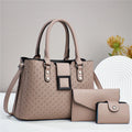 Three-piece textured women's crossbody bag set in square vertical design with organiser compartments