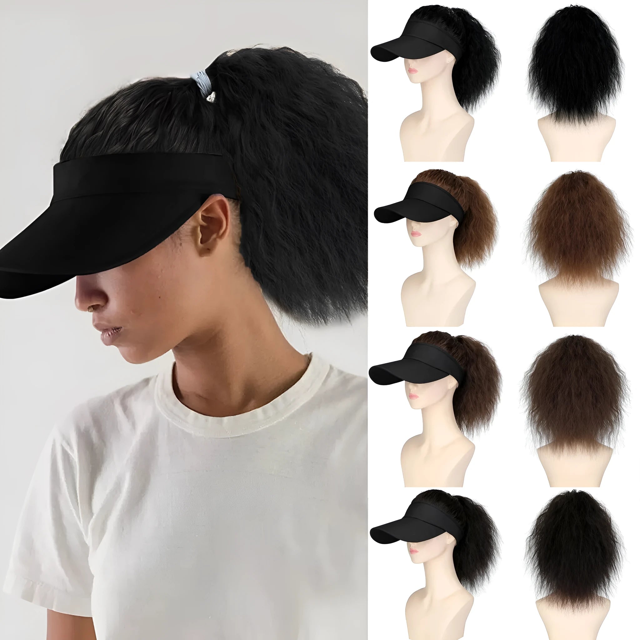 Women's short hairstyle hooded wig with horse tail waves on nude hat base in multiple colour options