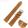 Genuine suede leather watch strap in ethnic style showing brown, blue, grey, and Army Green colour options.