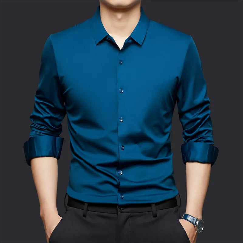 Seamless elastic long sleeve shirt in cardigan style available in multiple colours