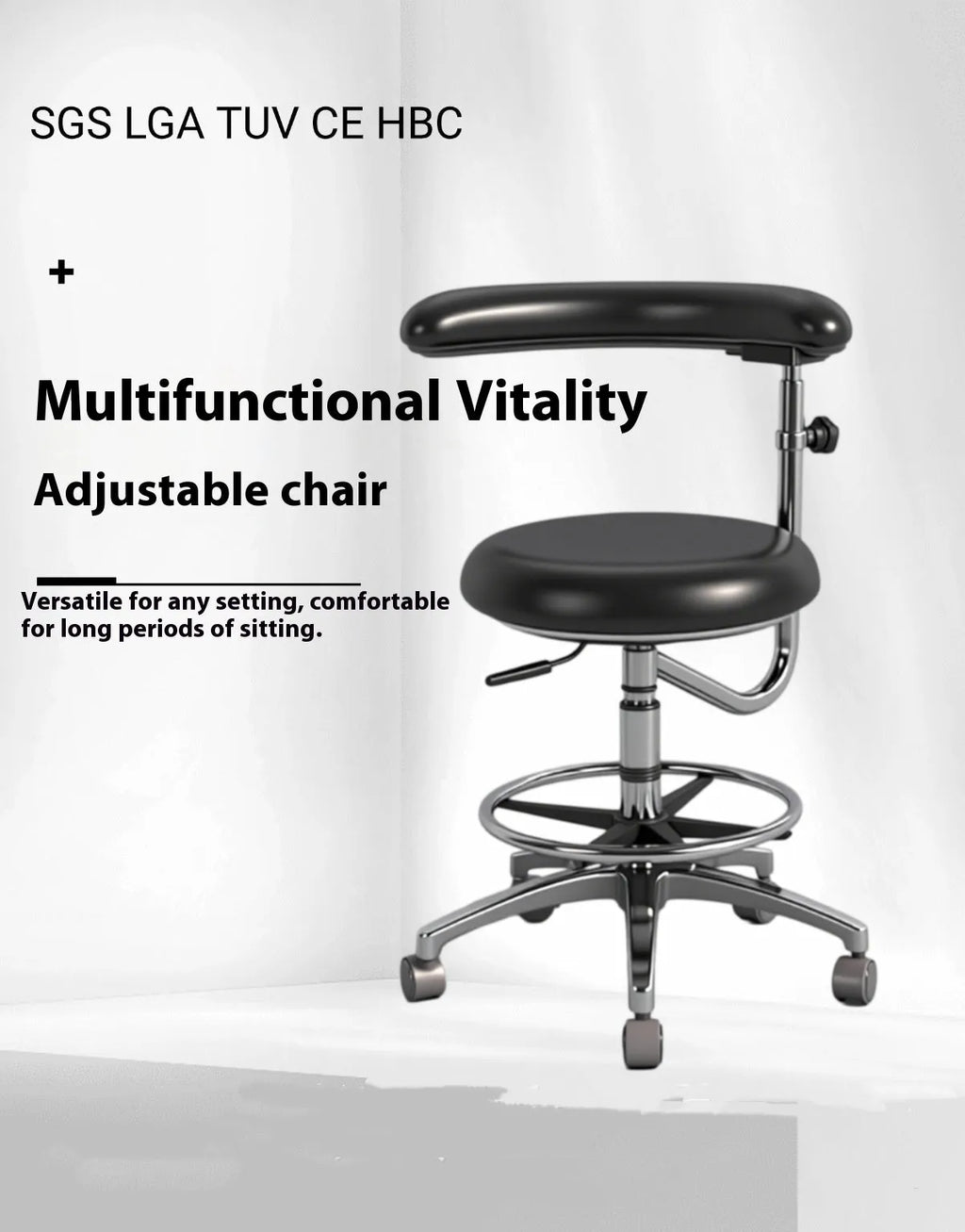 Black leather dental examination chair for clinical environments