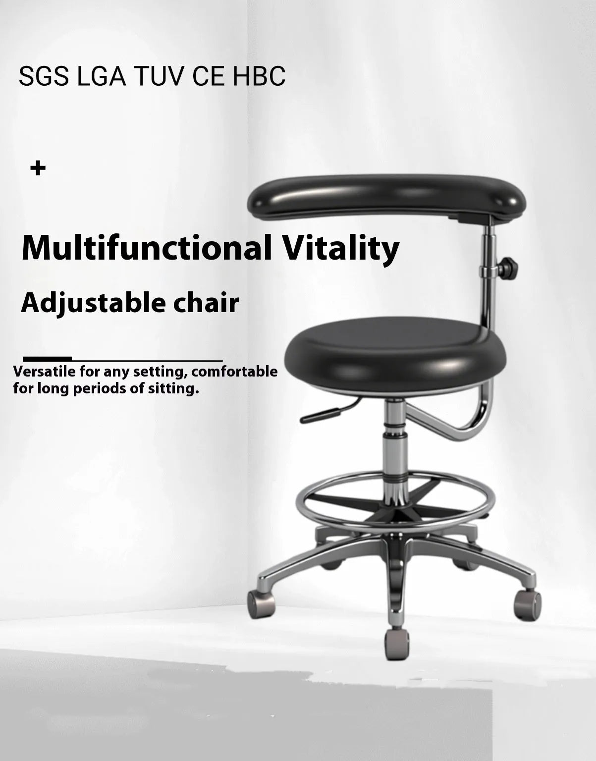 Black leather dental examination chair for clinical environments