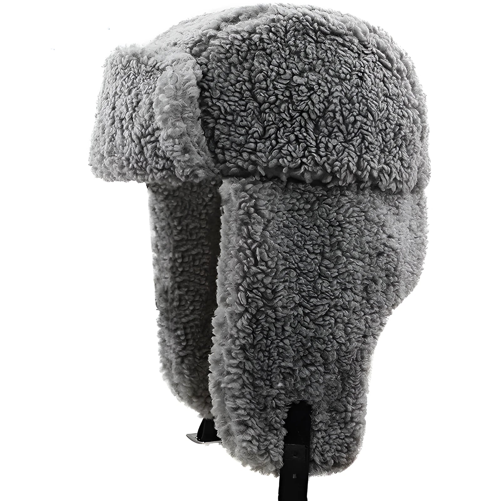 Lamb fleece cold-proof hat in 01 Gray, round top, size XL 58-60cm, cotton outer with lamb wool lining