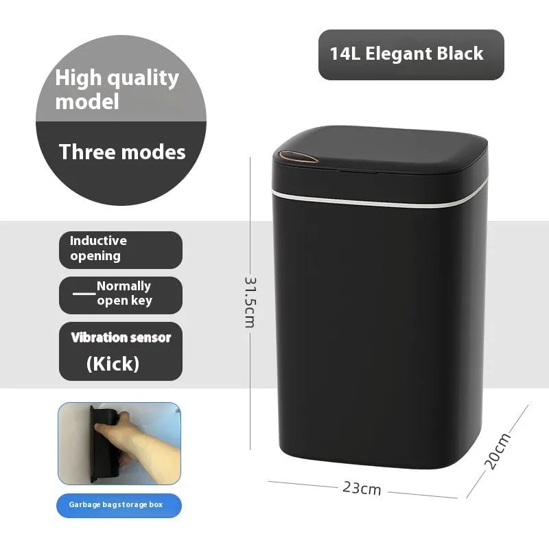Square intelligent automatic sensor dustbin with induction opening lid in milky white