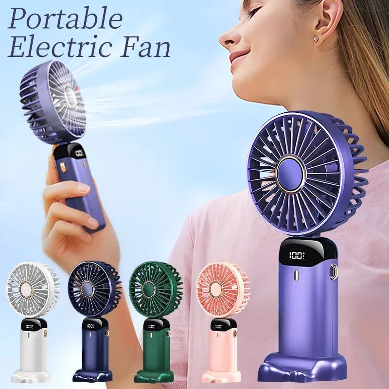 Portable USB rechargeable handheld fan with foldable neck design in multiple colour options