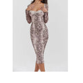 Grey women's slim fit lace dress with digital 3D print pattern and A-line skirt