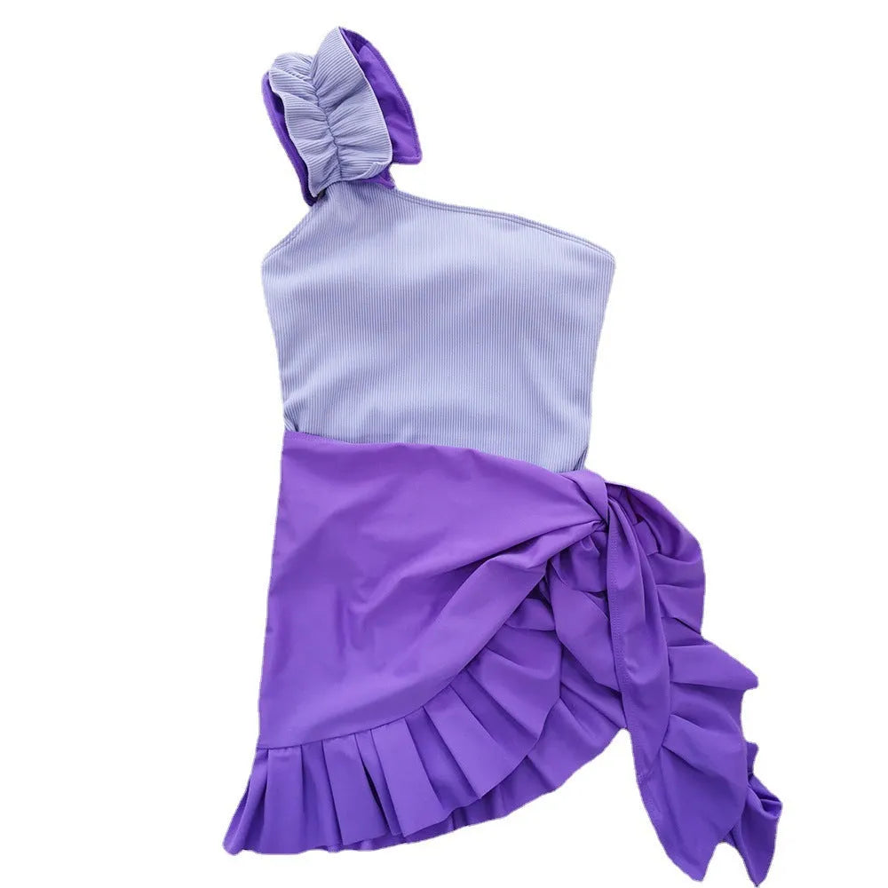 Women's single-shoulder suspender tube top one-piece swimsuit in high-waisted polyester design