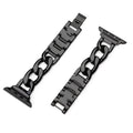 Metal single row denim chain watch strap for Apple Watch in silver finish with clasp closed